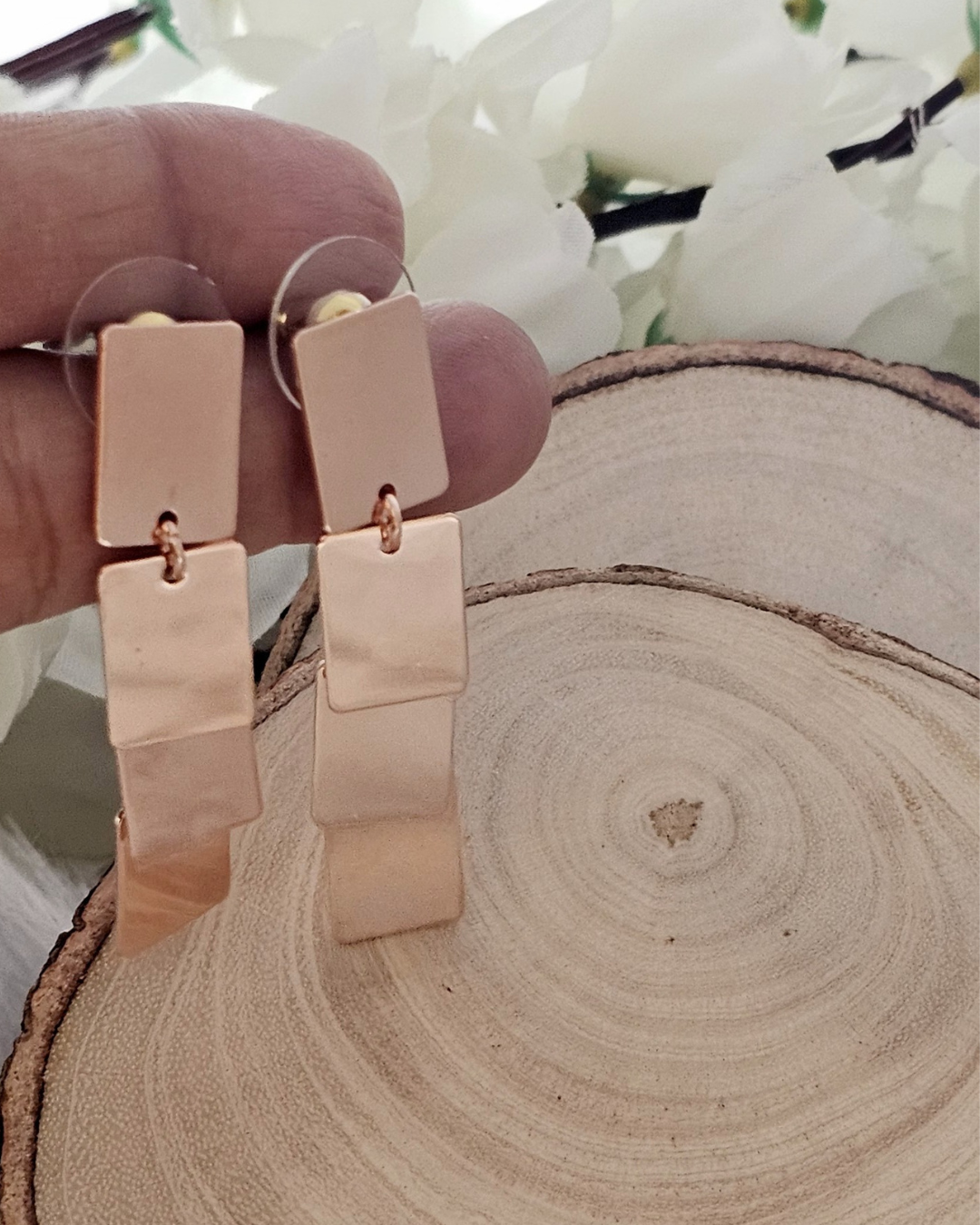 Modern Geometric Drop Earrings – Rose Gold