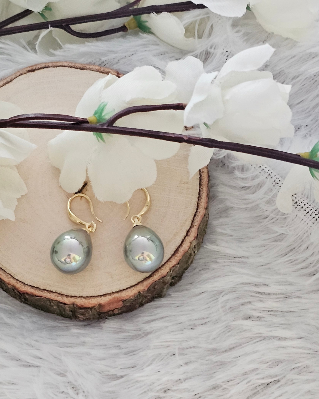 Elegant Teardrop Earrings with Iridescent Finish and Gold Hook