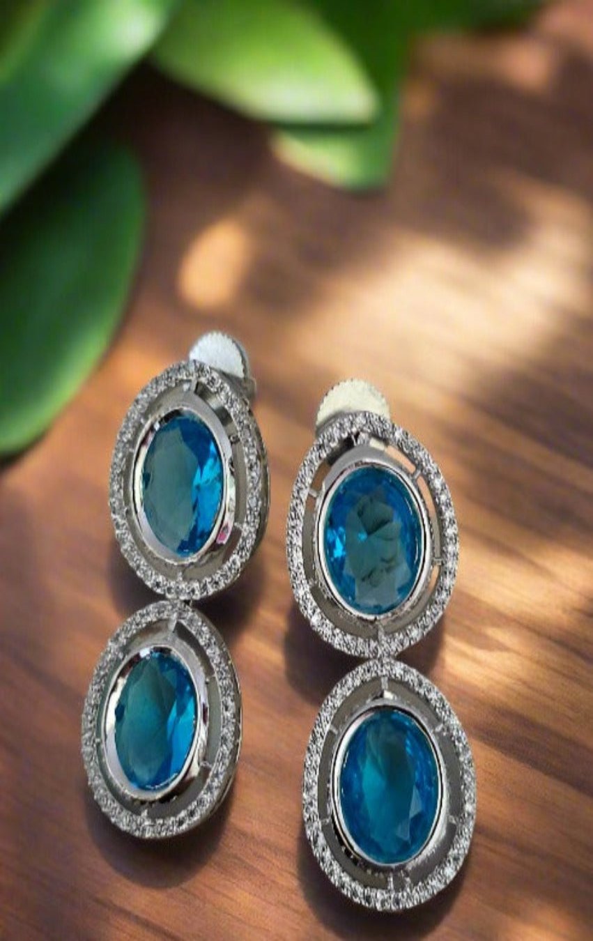 Blue Opal Cubic Zirconia Necklace & Earrings Set