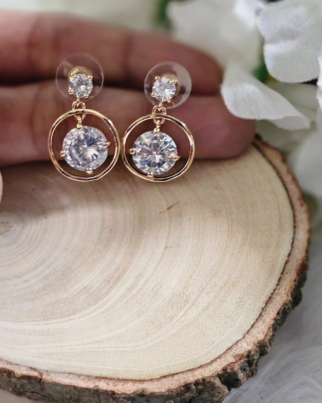 Crystal Drop Earrings with Gold-Toned Frame