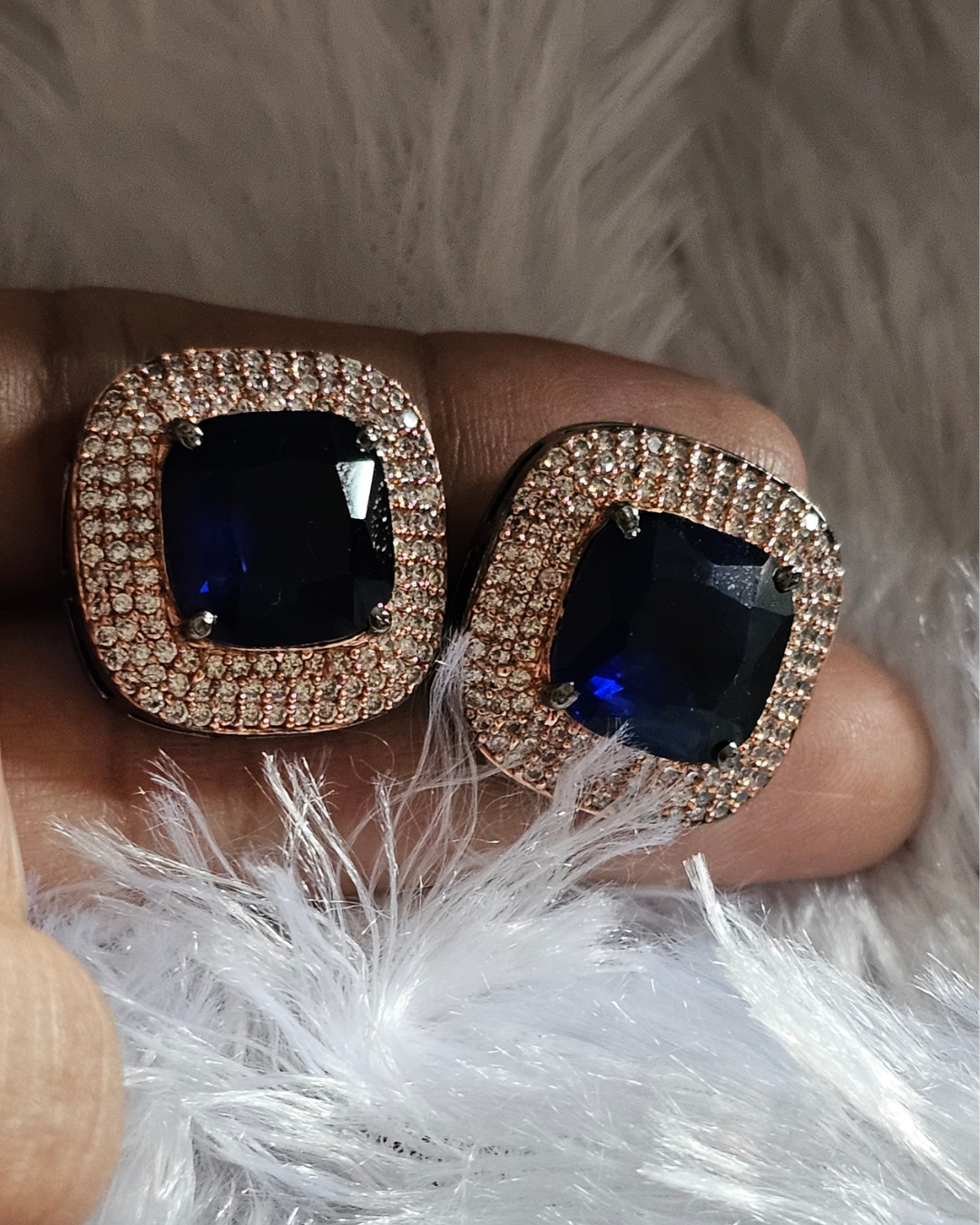 Midnight Blue Gemstone and Rhinestone Stud Earrings
