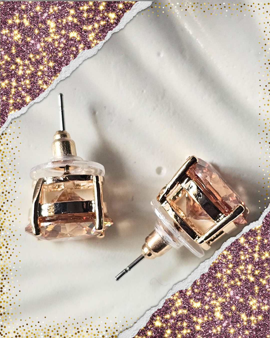 Champagne-Hued Crystal Stud Earrings