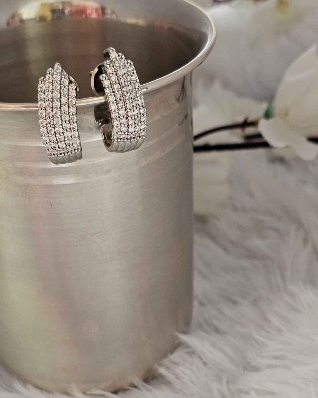 Silver-Tone Zirconia Pavé Statement Earrings