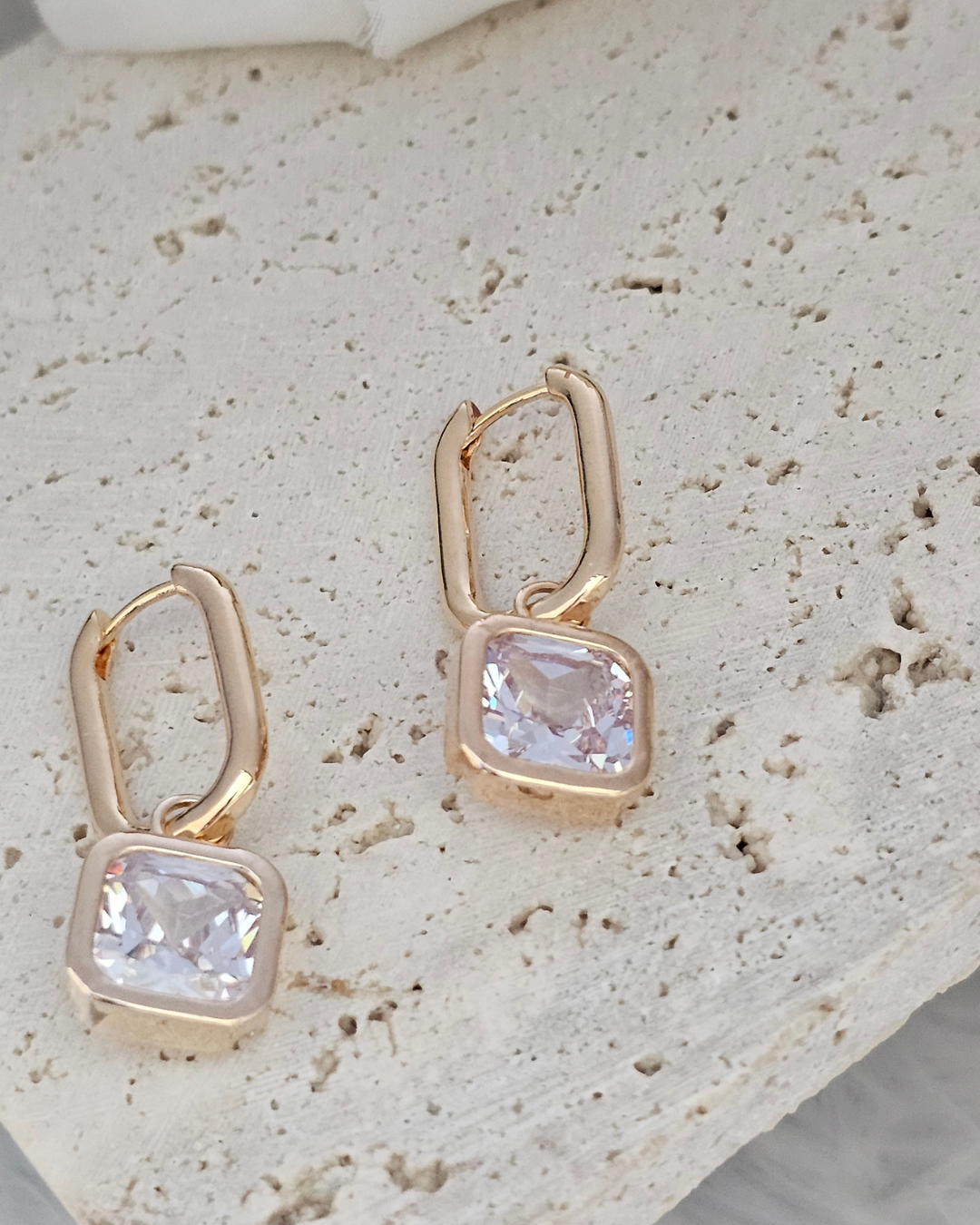 Square-Cut Clear Gemstone Drop Earrings