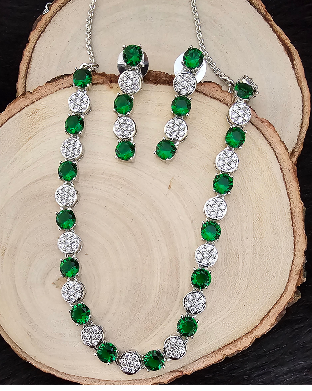 Emerald Green and Crystal Necklace and Earring Set