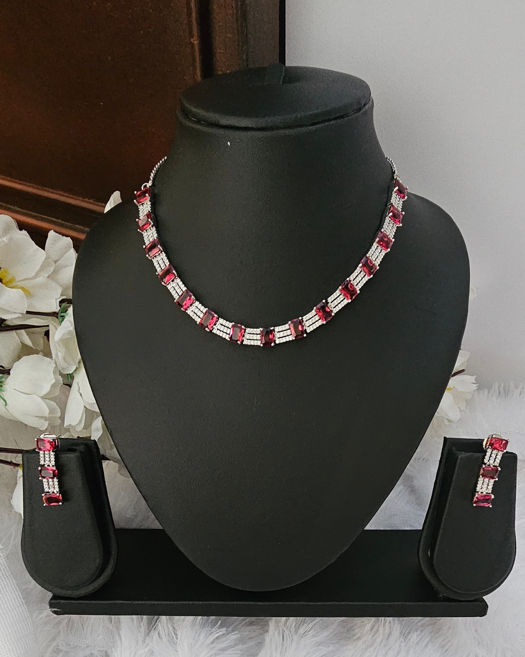 Ruby Red Radiance Necklace and Earring Set