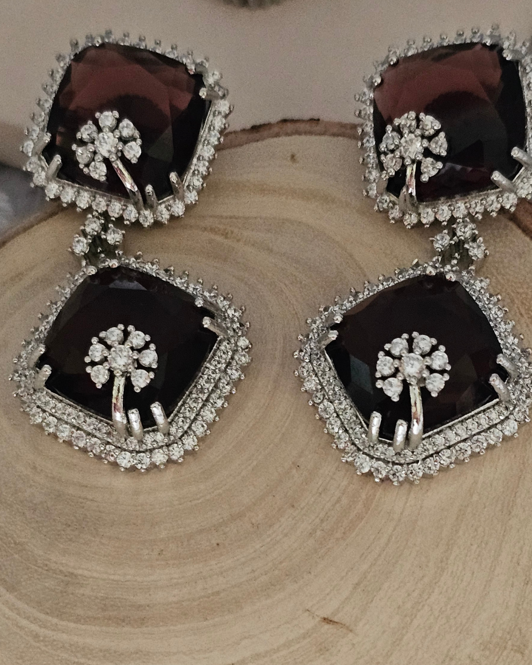 Gorgeous Deep Brown Garnet and Diamond Accent Necklace and Earring Set