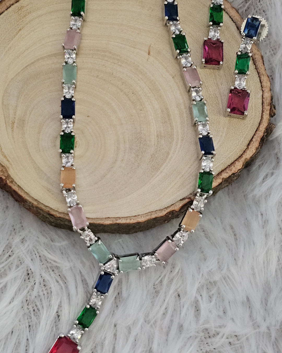Multi-Gemstone Crystal Y-Drop Necklace and Earring Set