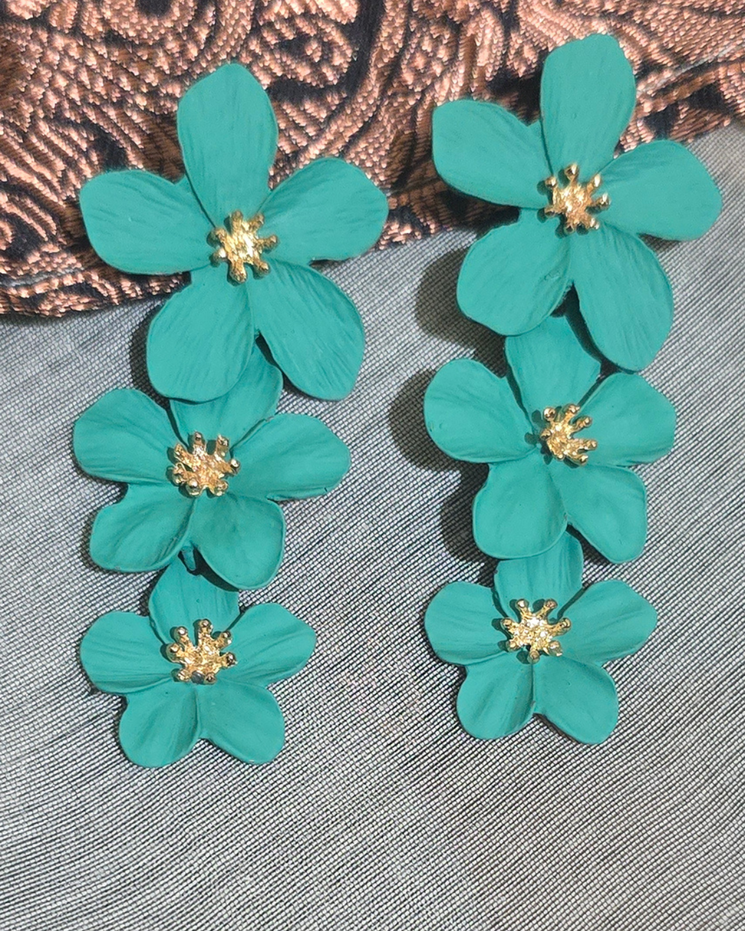 Turquoise Blossom Floral Statement Earrings