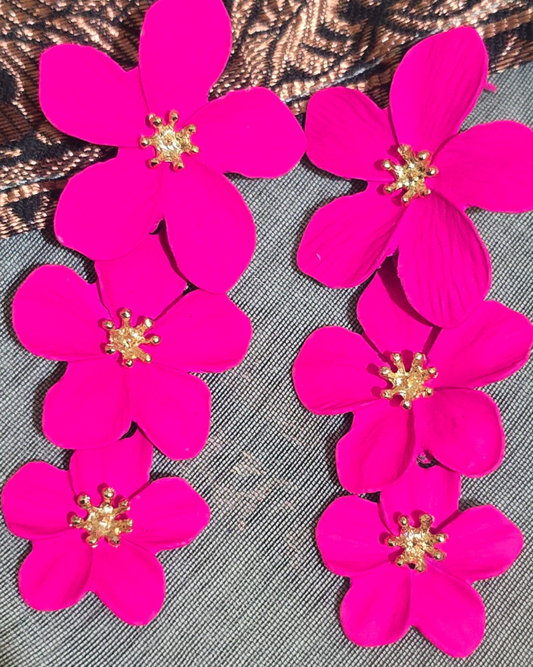 Hot Pink Blossom Floral Statement Earrings