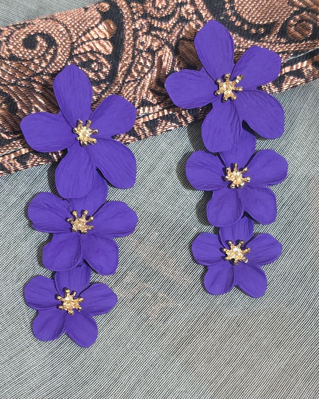 Royal Purple Blossom Floral Statement Earrings