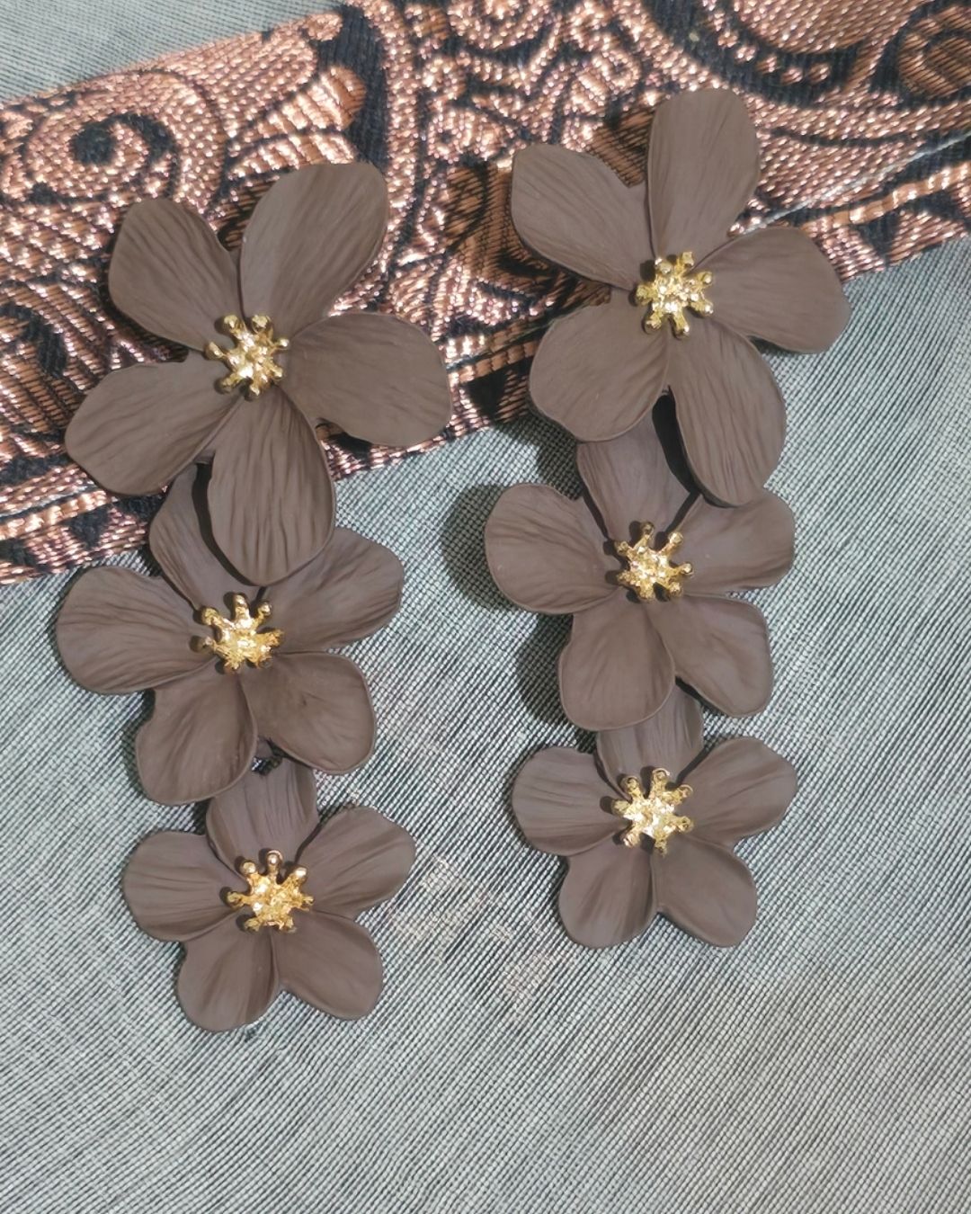 Mocha Blossom Floral Statement Earrings