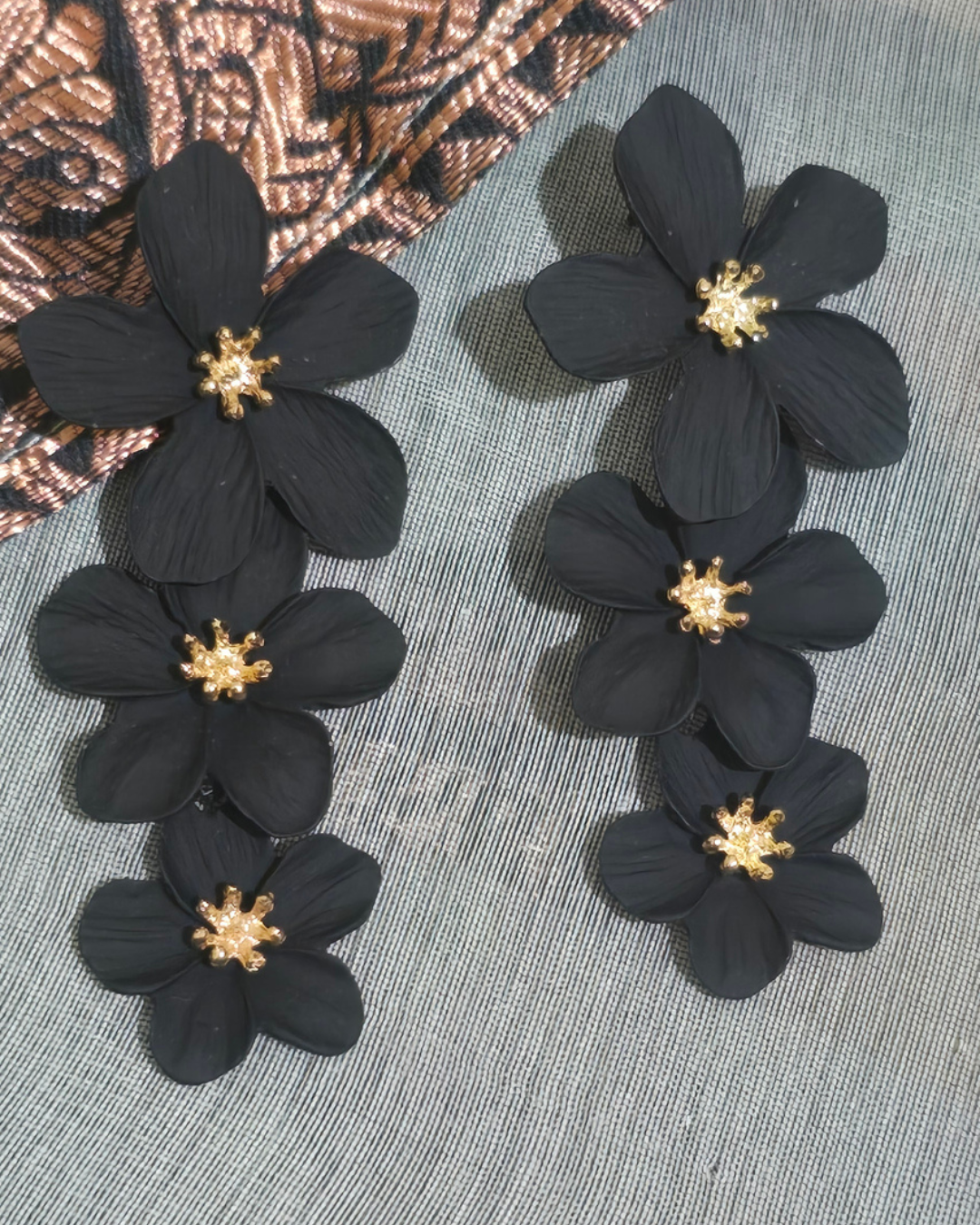 Black Floral Statement Drop Earrings