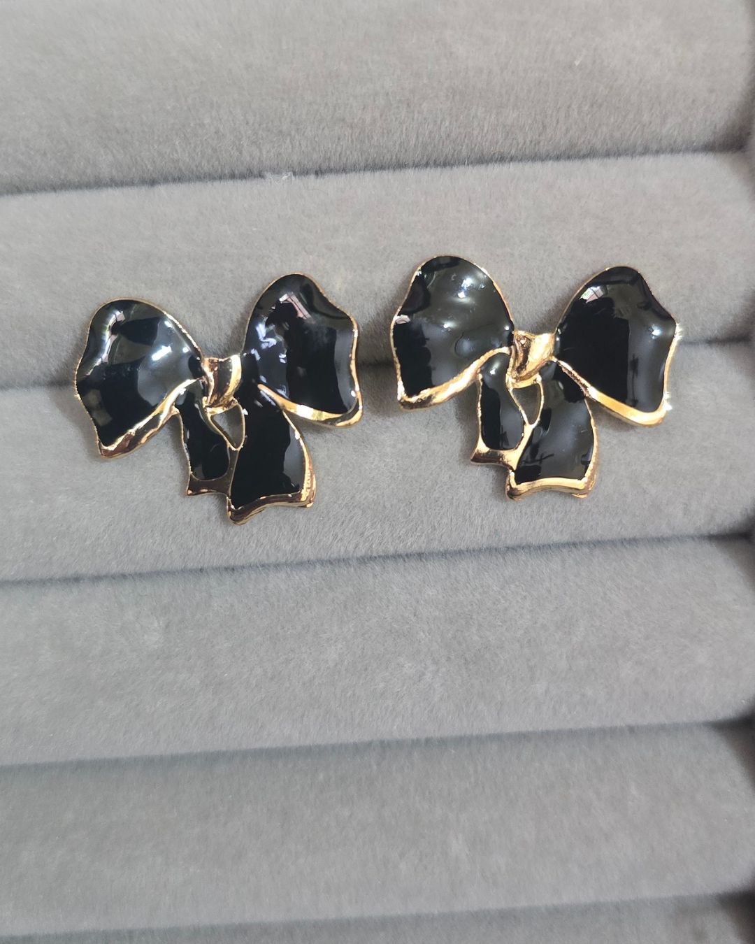 Black Enamel Bow Stud Earrings