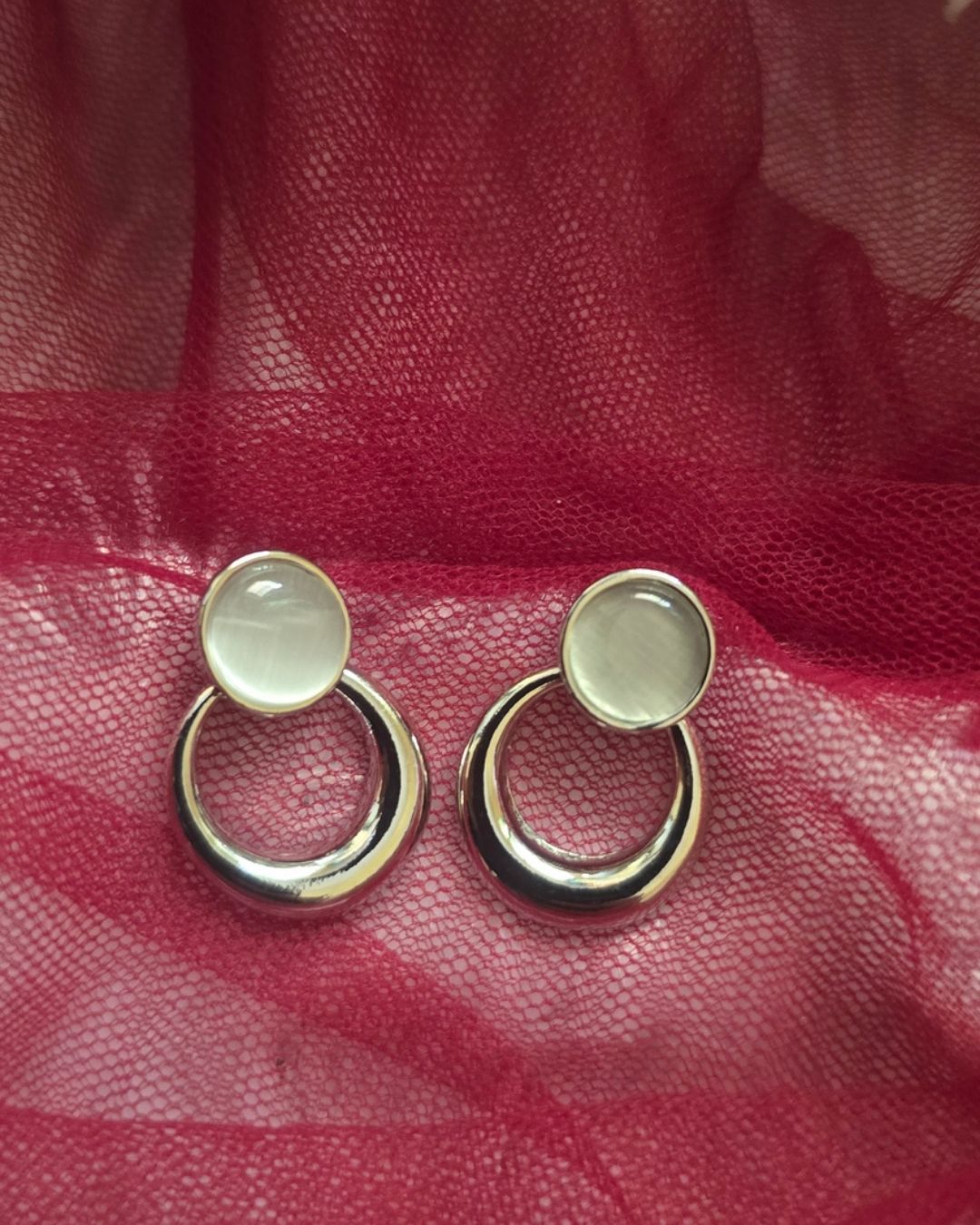 Ivory Stone & Silver-Tone Open Drop Earrings