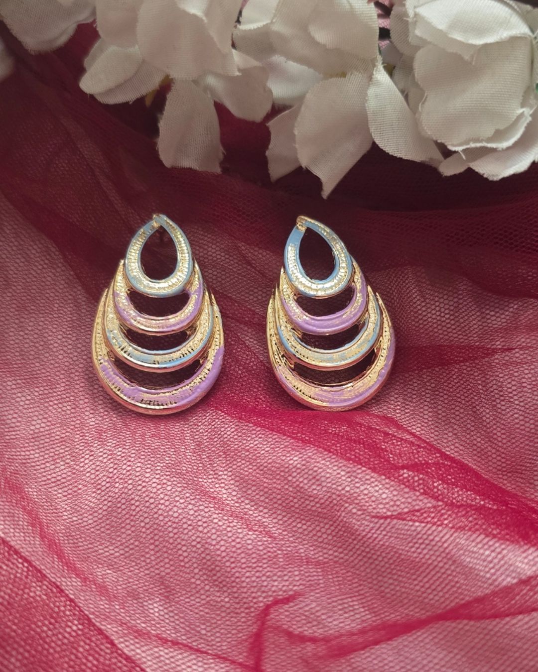 Pastel Enamel Layered Teardrop Statement Earrings