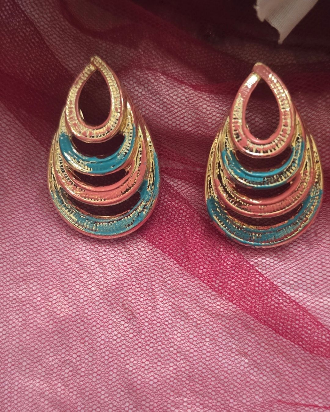 Multicolour Layered Teardrop Statement Earrings