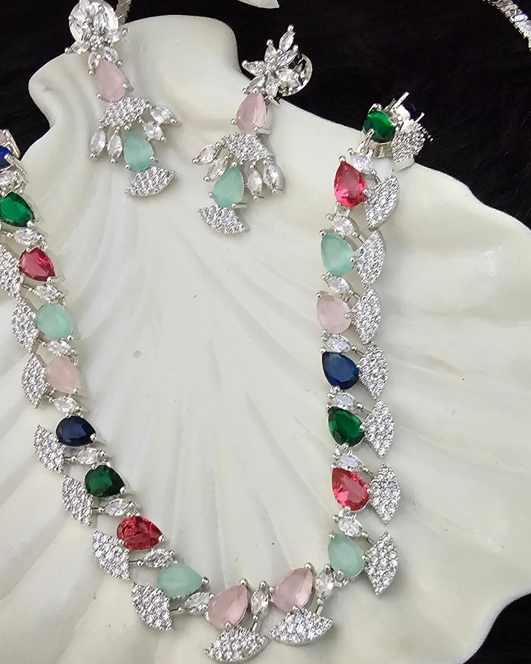 Multicolor Gemstone Teardrop Necklace and Earring Set