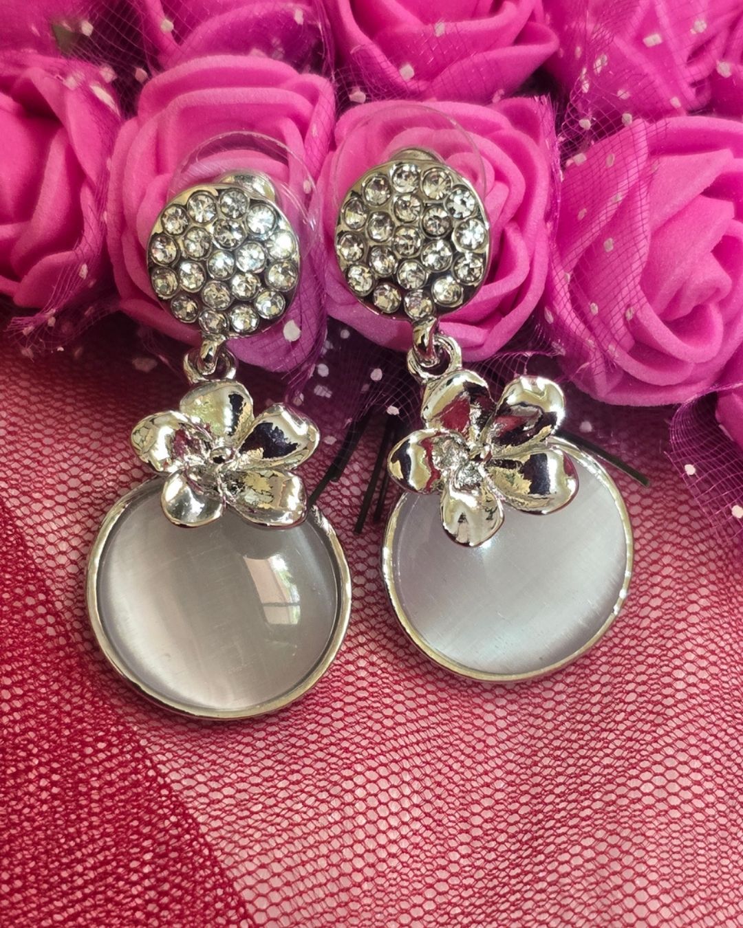 Silver Bloom Zirconia Drop Earrings