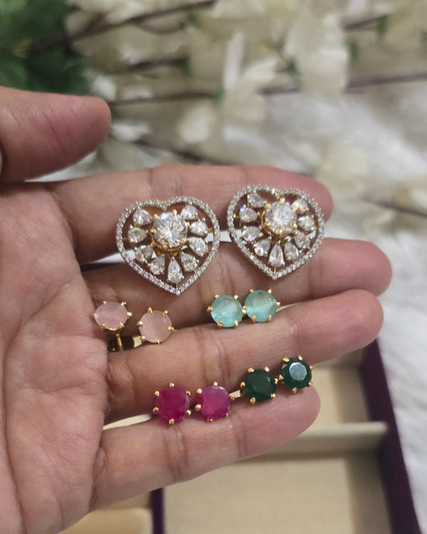 5-in-1 Crystal Heart Interchangeable Stud Earrings