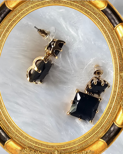 Black Square-Cut Drop Earrings