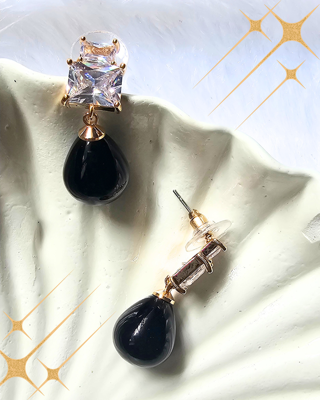 Classic Black Teardrop Crystal Stud Earrings