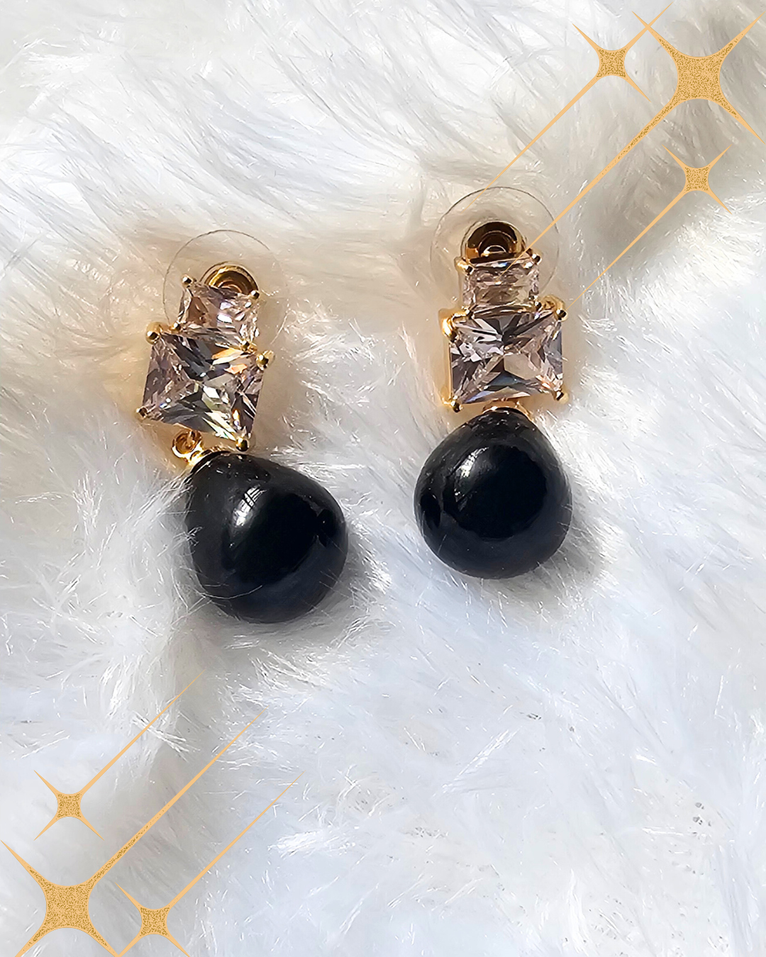 Classic Black Teardrop Crystal Stud Earrings