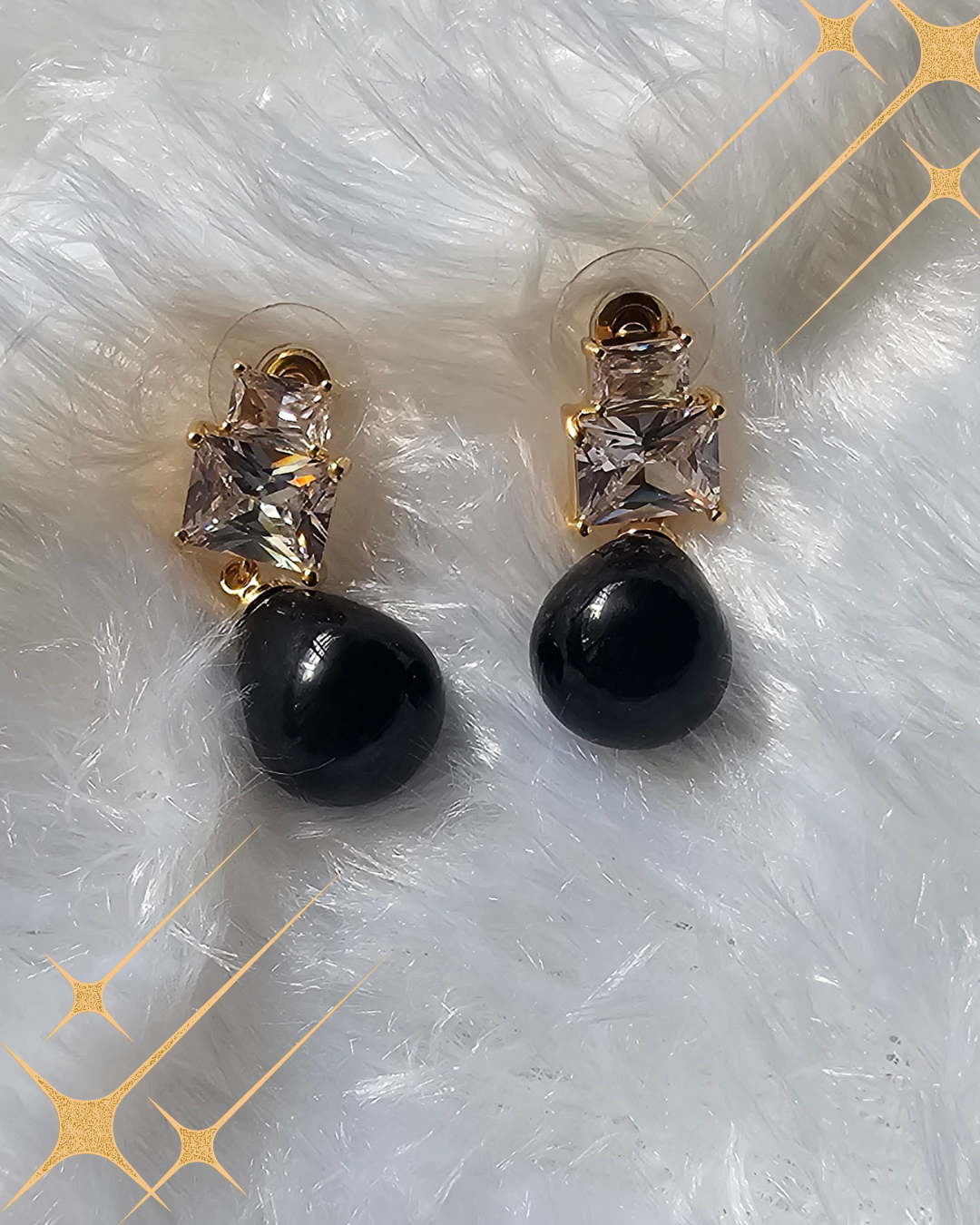 Classic Black Teardrop Crystal Stud Earrings