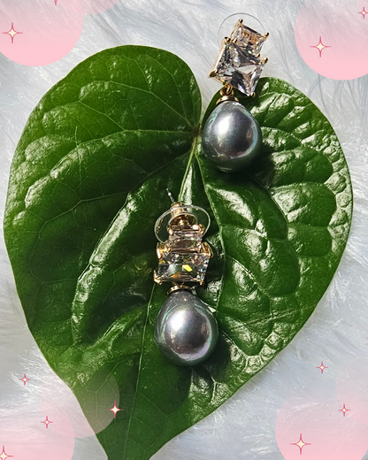Elegant Silver Grey Pearl and Crystal Drop Earrings