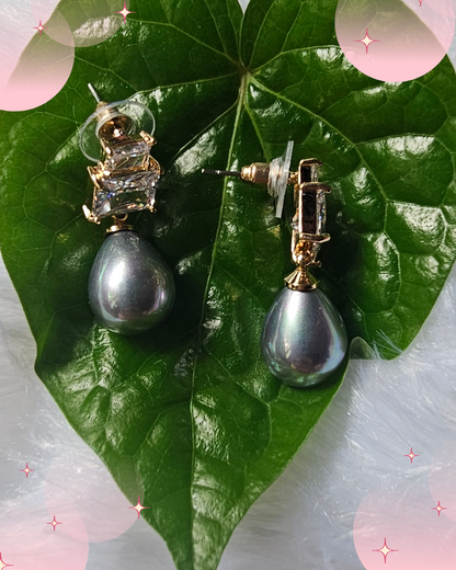 Elegant Silver Grey Pearl and Crystal Drop Earrings