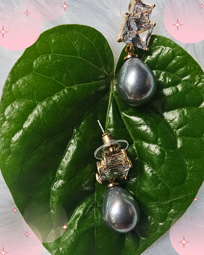 Elegant Silver Grey Pearl and Crystal Drop Earrings