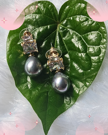 Elegant Silver Grey Pearl and Crystal Drop Earrings