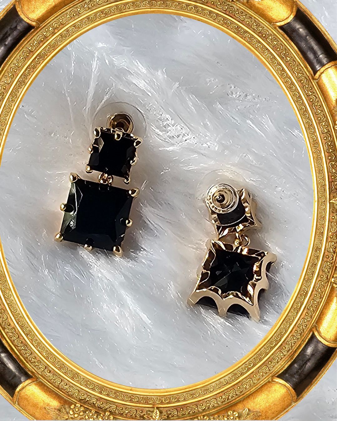 Black Square-Cut Drop Earrings