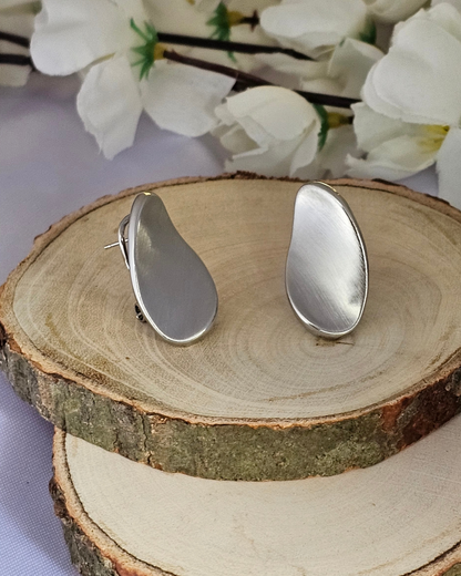 Modern Minimalist Brushed Silver Earrings