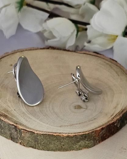 Modern Minimalist Brushed Silver Earrings