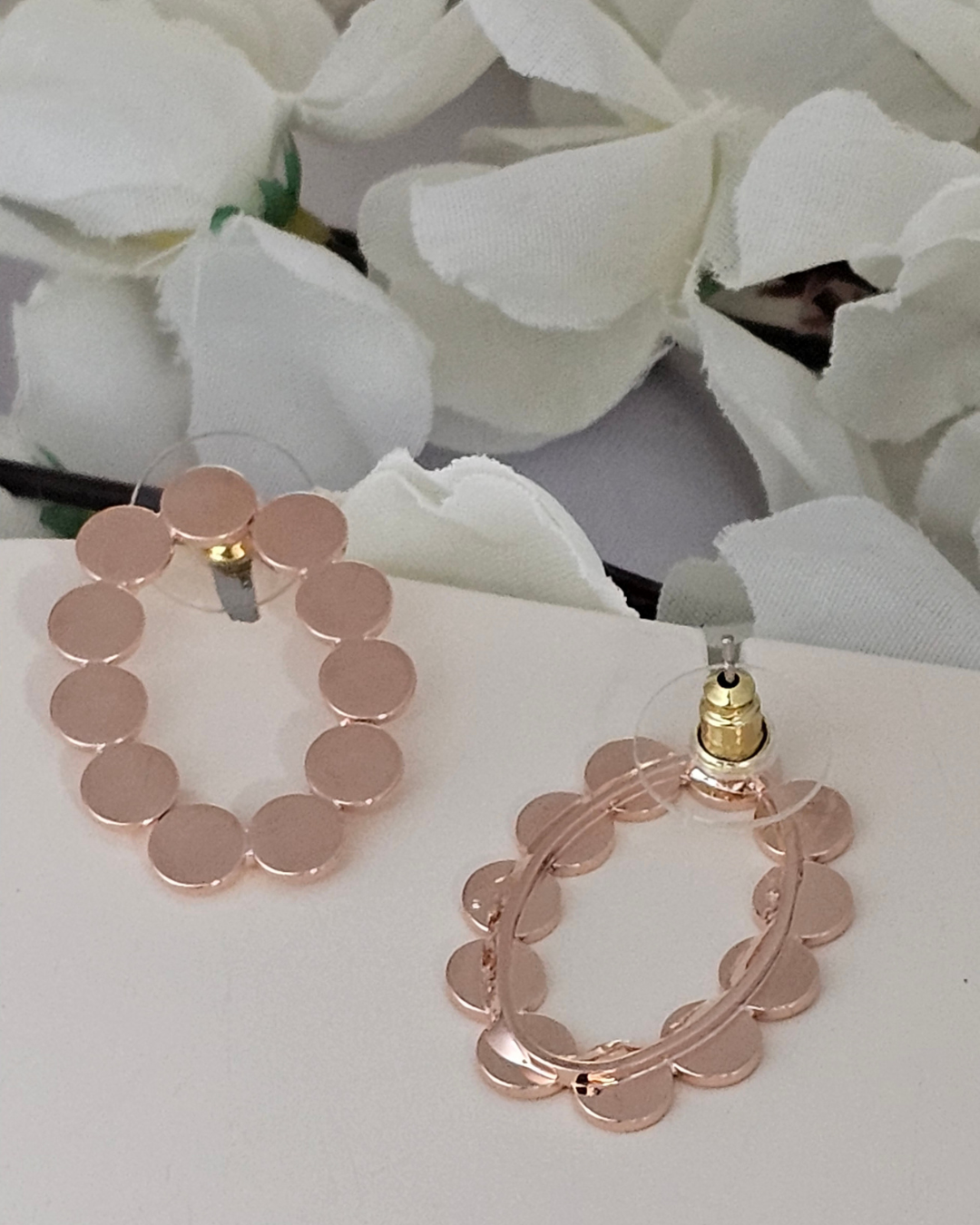 Modern Geometric Circle Earrings – Rose Gold