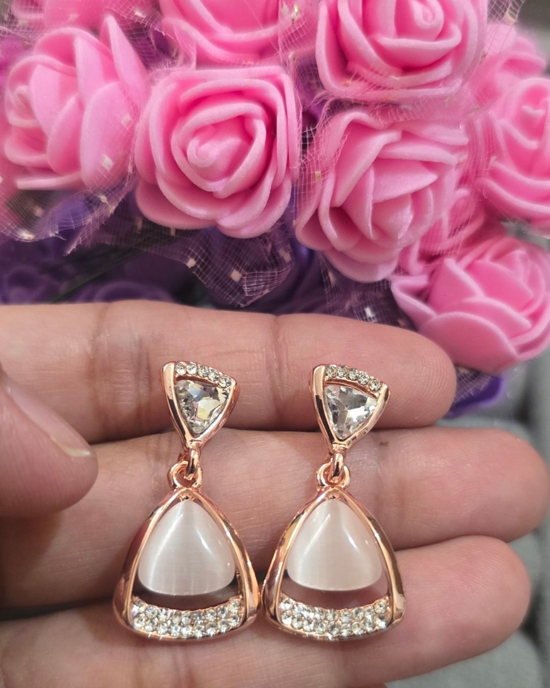 Rose Gold Cat Eye Zirconia Drop Earrings