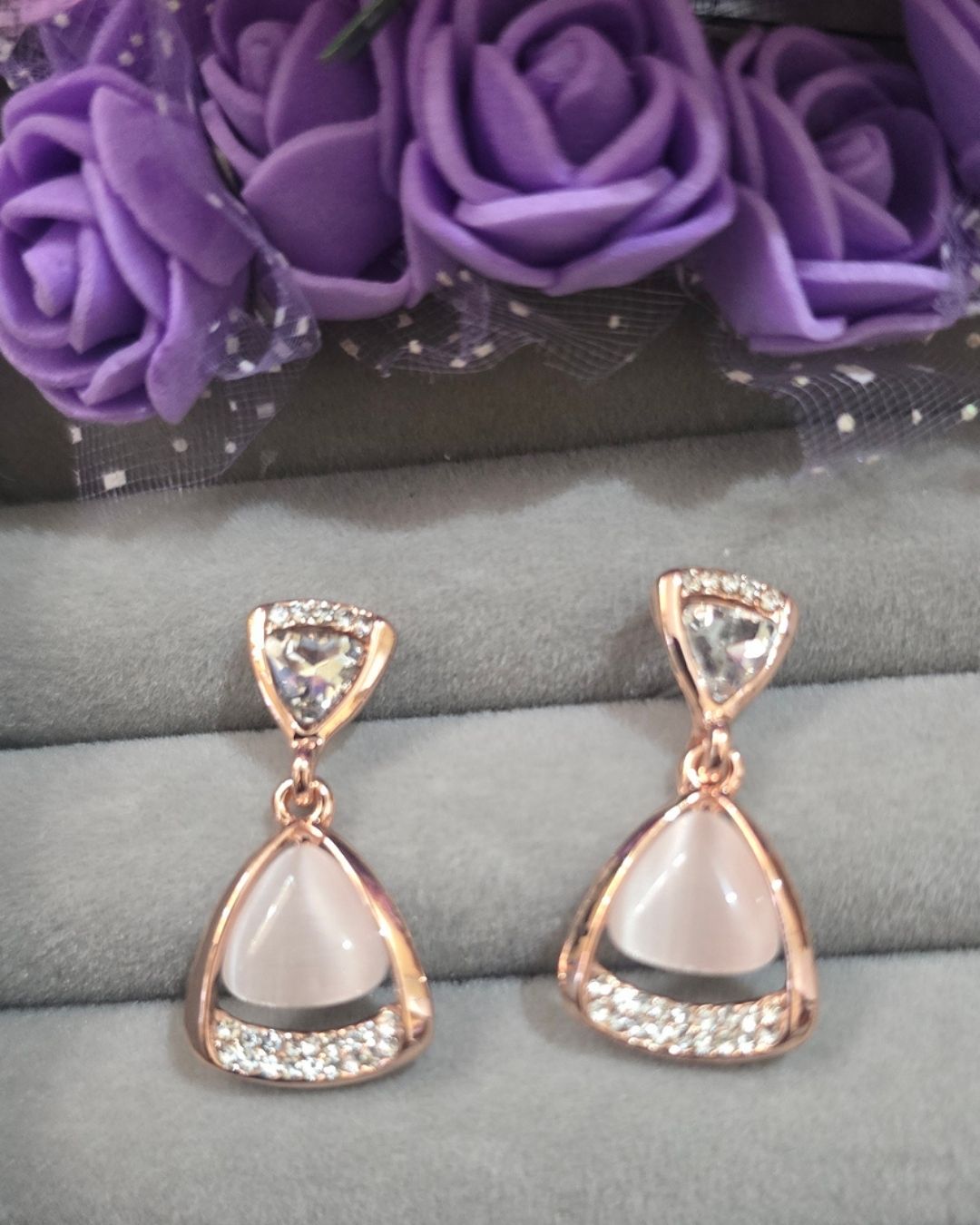 Rose Gold Cat Eye Zirconia Drop Earrings