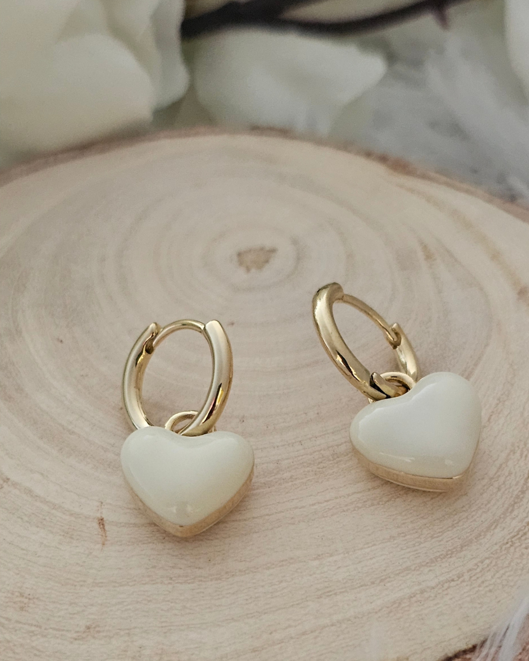 Gold Heart Charm Hoop Earrings