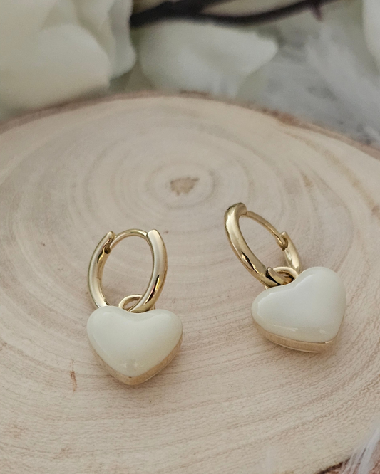 Gold Heart Charm Hoop Earrings