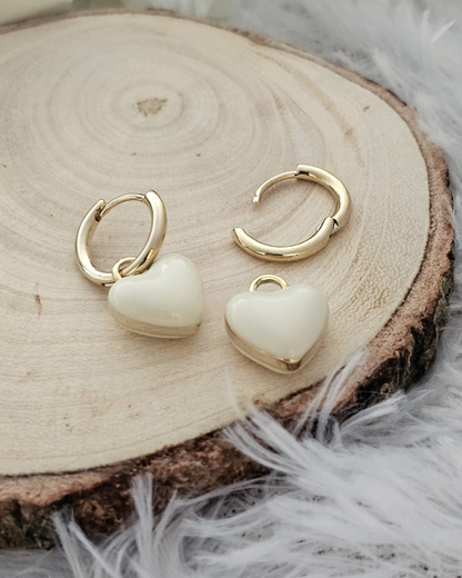 Gold Heart Charm Hoop Earrings