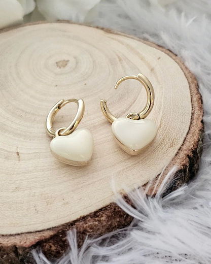 Gold Heart Charm Hoop Earrings