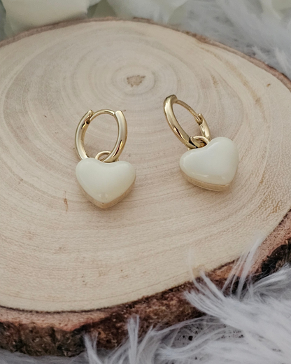 Gold Heart Charm Hoop Earrings