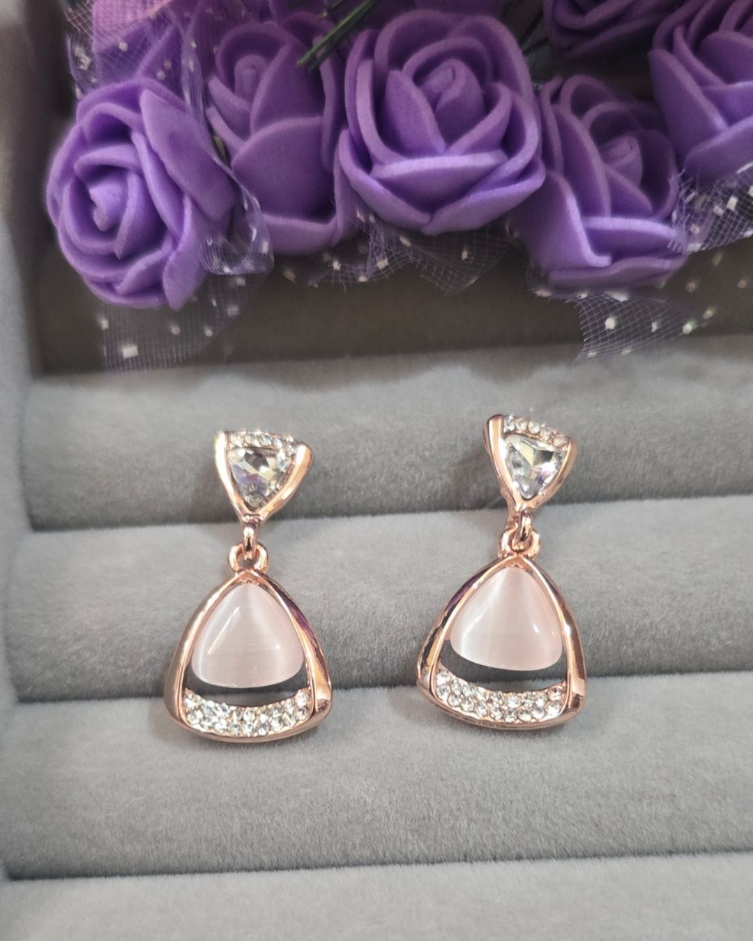 Rose Gold Cat Eye Zirconia Drop Earrings