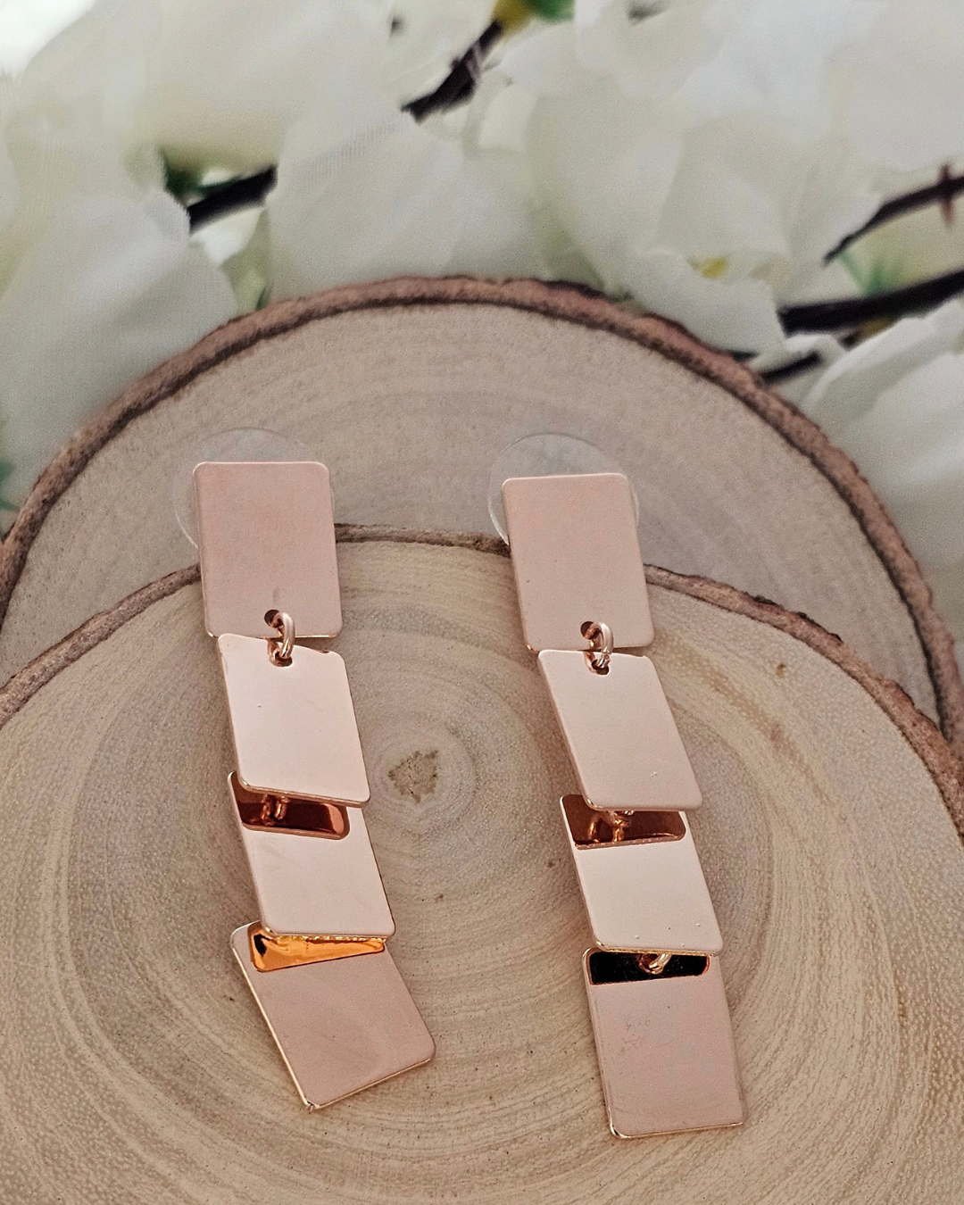 Modern Geometric Drop Earrings – Rose Gold