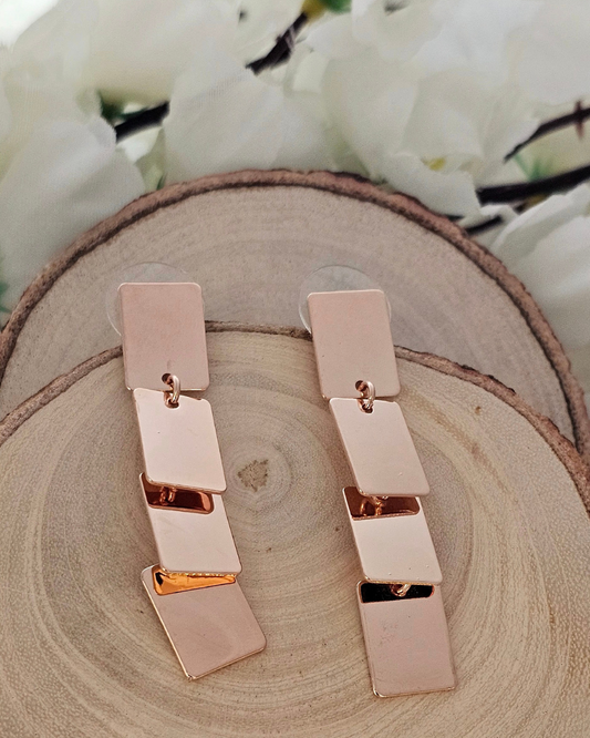 Modern Geometric Drop Earrings – Rose Gold