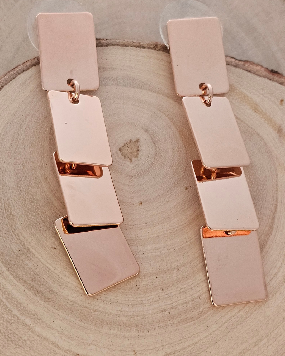 Modern Geometric Drop Earrings – Rose Gold