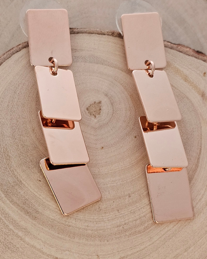 Modern Geometric Drop Earrings – Rose Gold