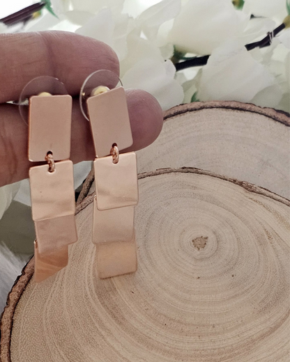 Modern Geometric Drop Earrings – Rose Gold