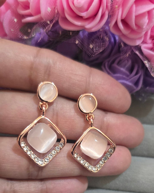 Rose Gold Geometric Cat Eye Zirconia Drop Earrings